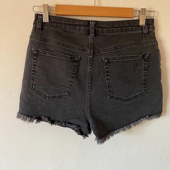 TopShop Moto Embroidered Raw Hem Black Jean Shorts - Picture 4 of 6